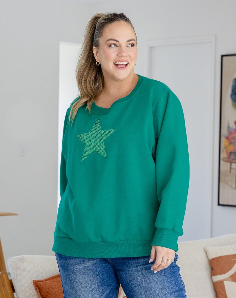 Star Sequin Sweat - Emerald