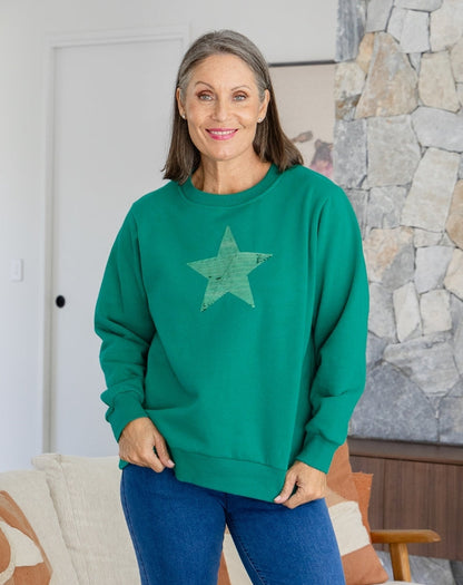 Star Sequin Sweat - Emerald