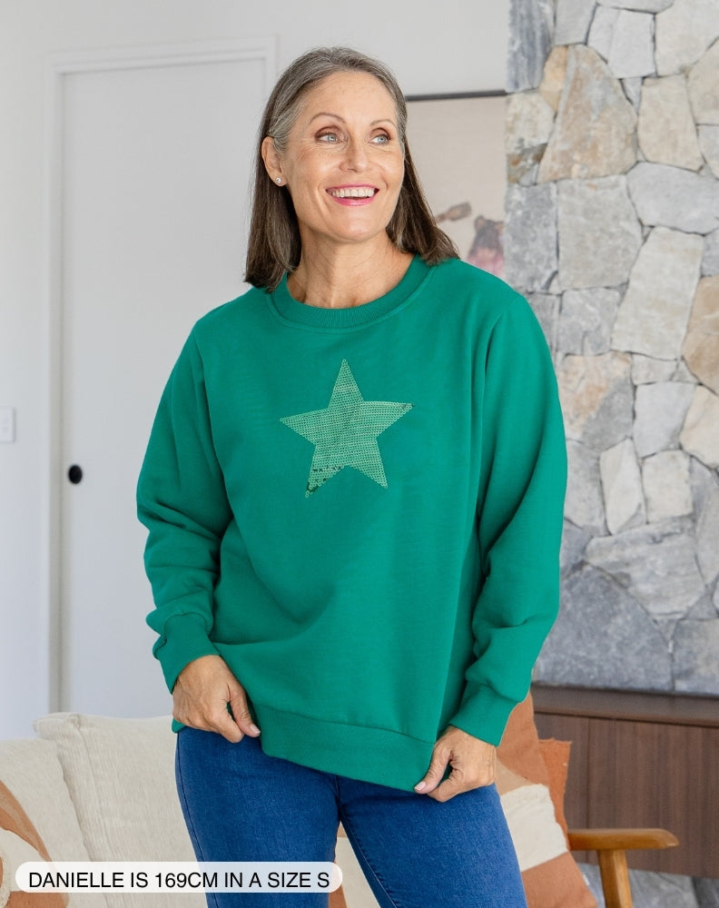 Star Sequin Sweat - Emerald