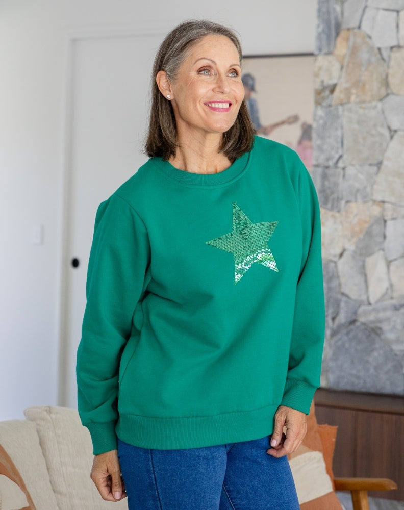 Star Sequin Sweat - Emerald