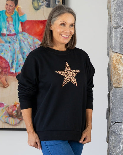 Star Leopard Sweat - Black