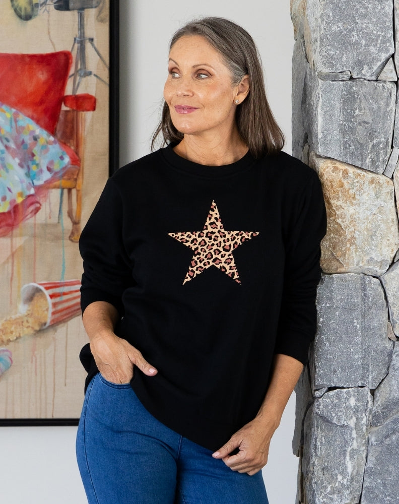 Star Leopard Sweat - Black