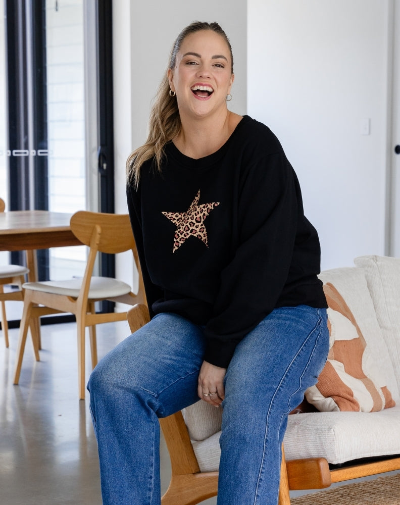 Star Leopard Sweat - Black