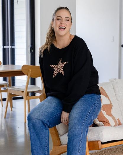 Star Leopard Sweat - Black