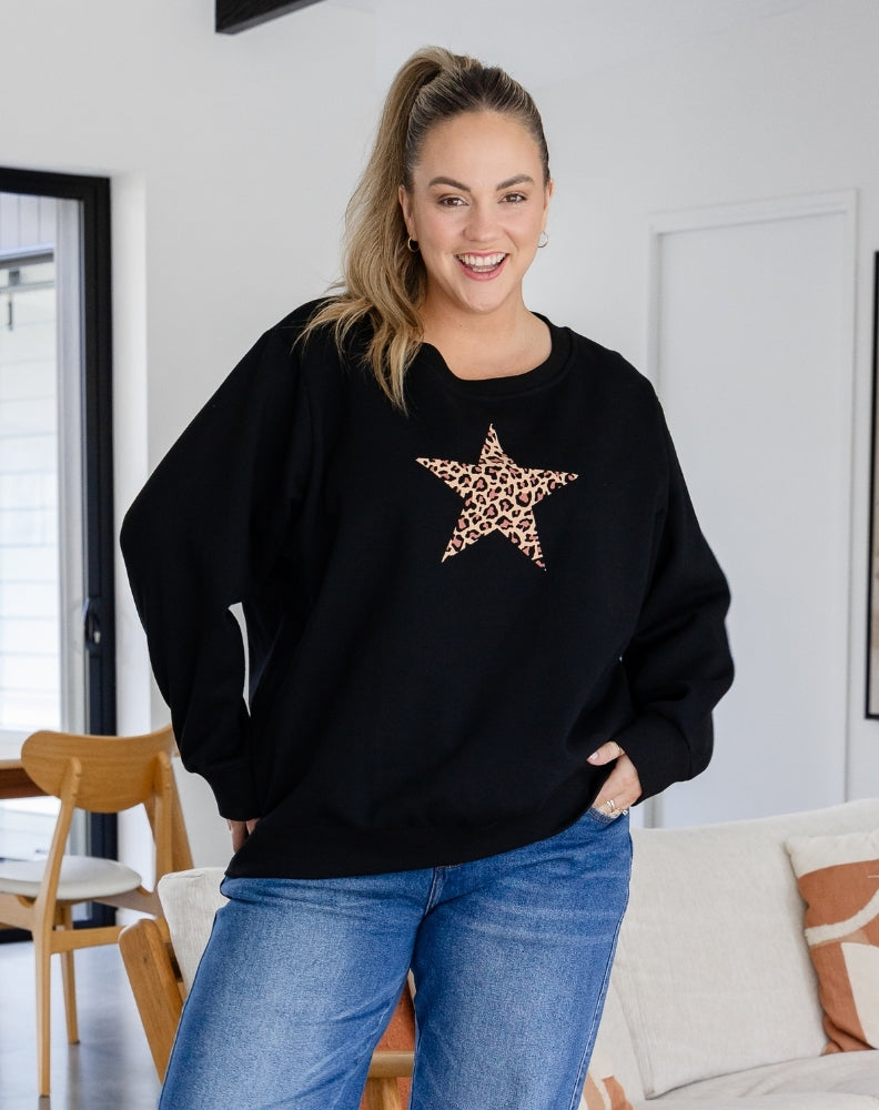 Star Leopard Sweat - Black