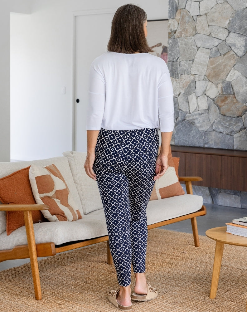 Slouch Pant - Navy Flower