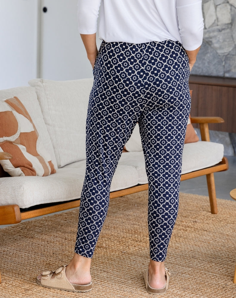 Slouch Pant - Navy Flower