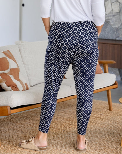 Slouch Pant - Navy Flower