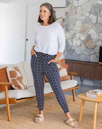 Slouch Pant - Navy Flower