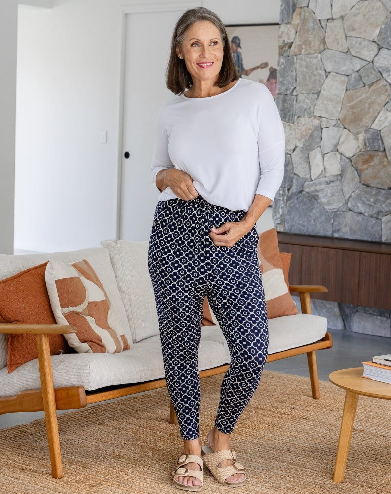 Slouch Pant - Navy Flower