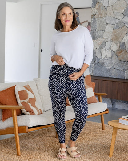Slouch Pant - Navy Flower