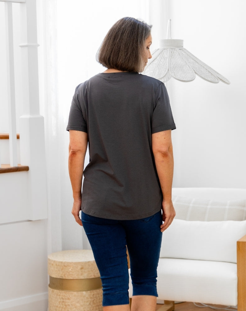 Star Sequin Tee - Charcoal