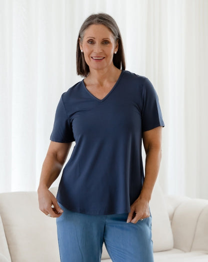 Elena V-Neck Tee - Denim
