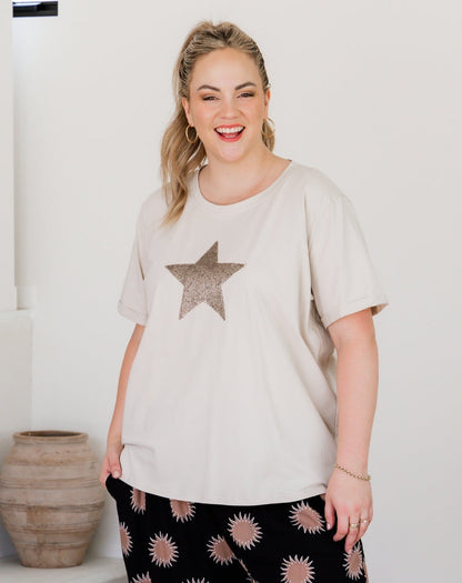 Star Sequin Tee - Beige