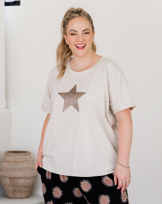 Star Sequin Tee - Beige