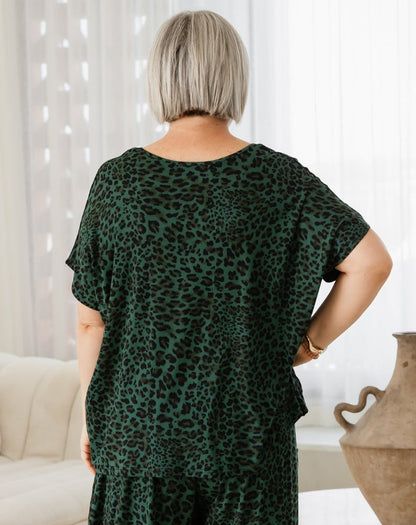 Hazel Top - Green Leopard