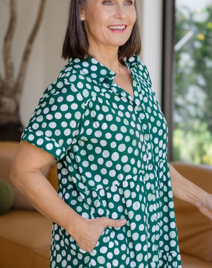 Sherry Shirt Dress - Olive Spot