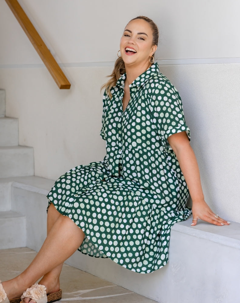 Sherry Shirt Dress - Olive Spot