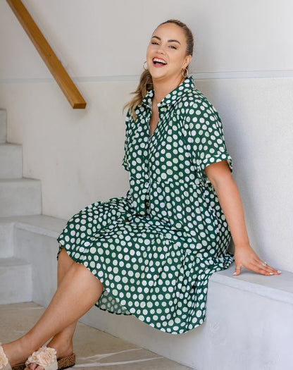 Sherry Shirt Dress - Olive Spot