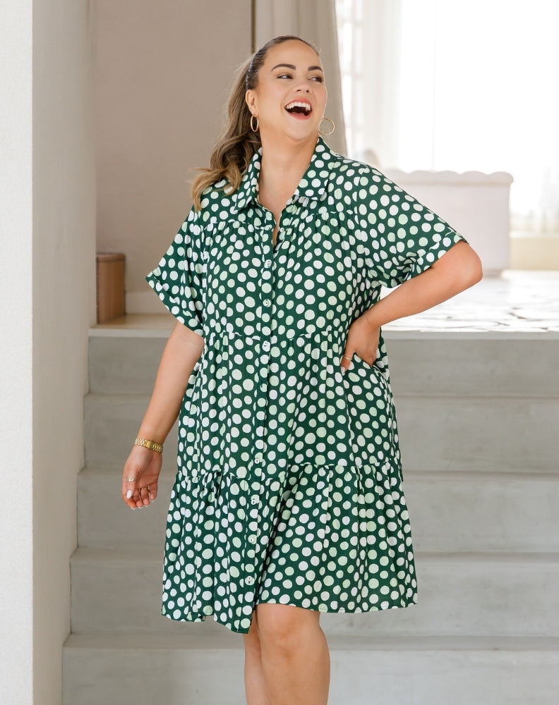 Sherry Shirt Dress - Olive Spot