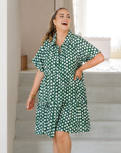 Sherry Shirt Dress - Olive Spot