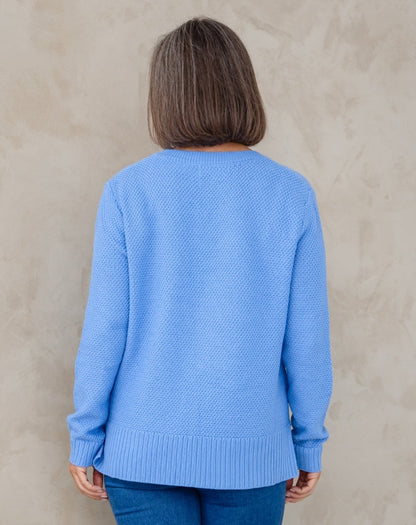 V Neck Maple Cotton Knit - Sky
