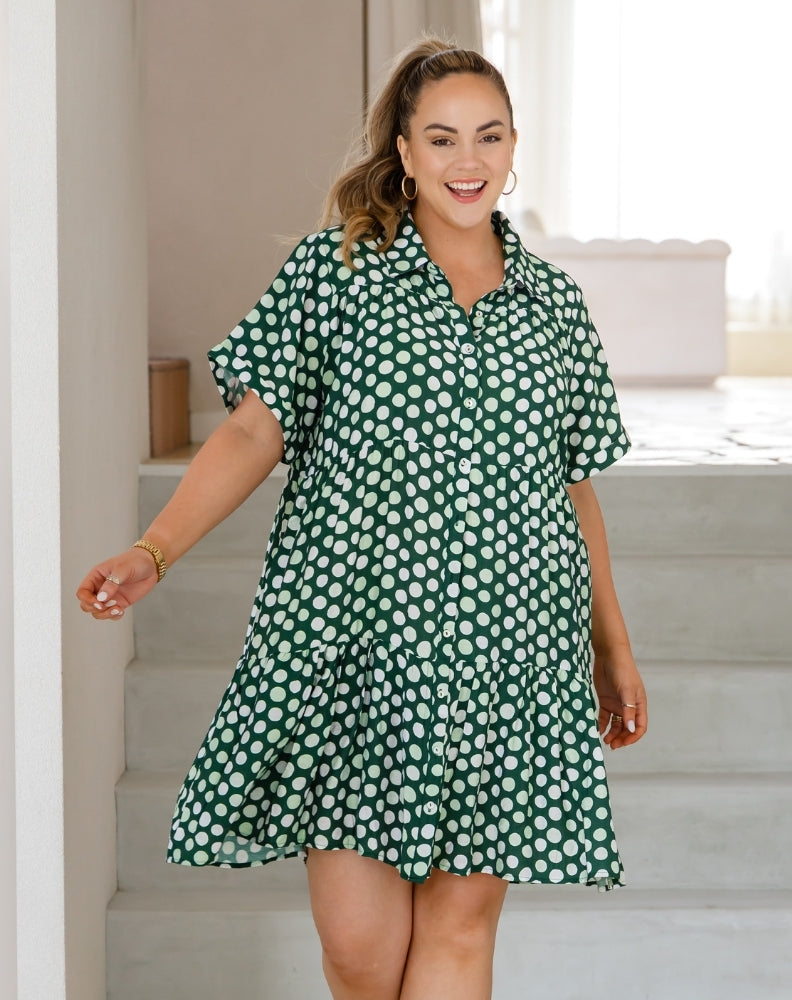 Sherry Shirt Dress - Olive Spot