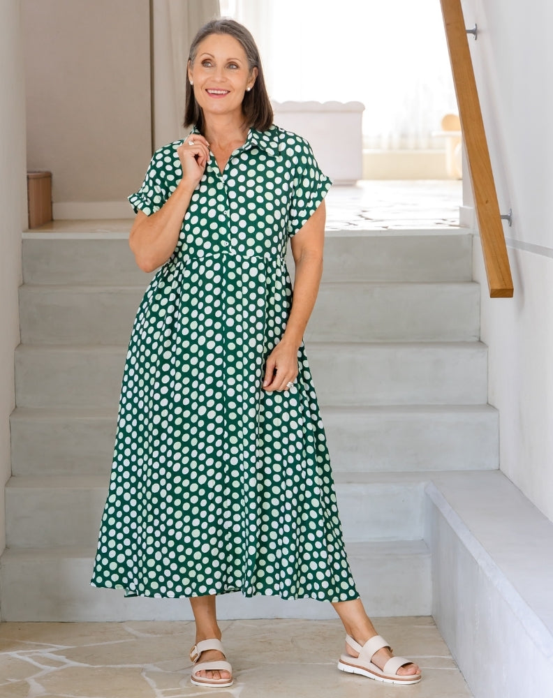 Elsie Dress - Olive Spot