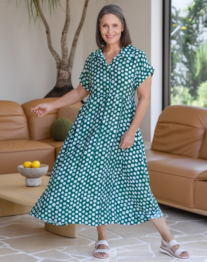 Elsie Dress - Olive Spot