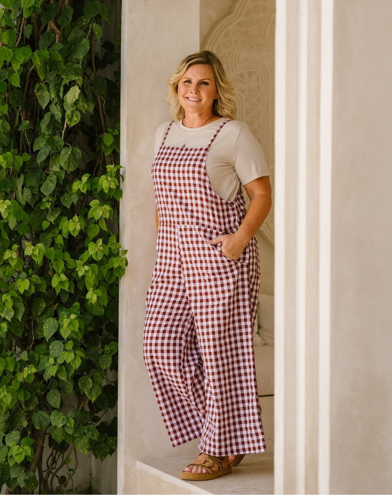 Cotton Overall - Coffee Gingham