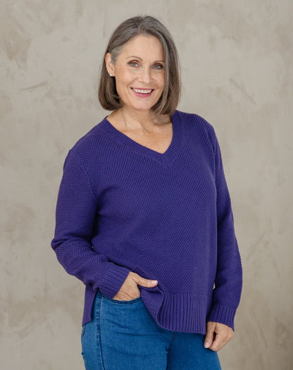 V Neck Maple Cotton Knit - Mulberry