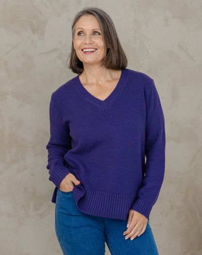 V Neck Maple Cotton Knit - Mulberry