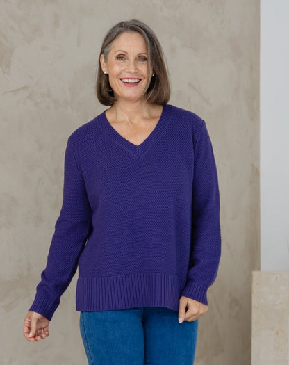 V Neck Maple Cotton Knit - Mulberry