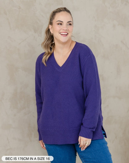 V Neck Maple Cotton Knit - Mulberry