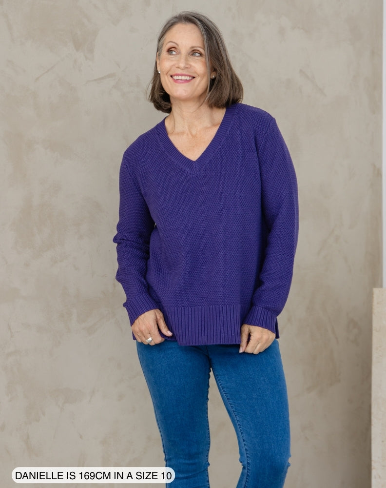 V Neck Maple Cotton Knit - Mulberry