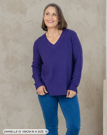 V Neck Maple Cotton Knit - Mulberry