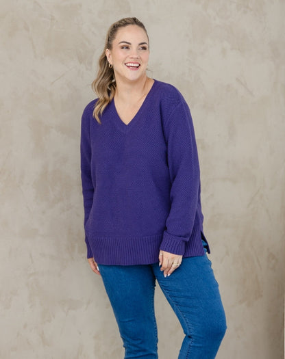 V Neck Maple Cotton Knit - Mulberry