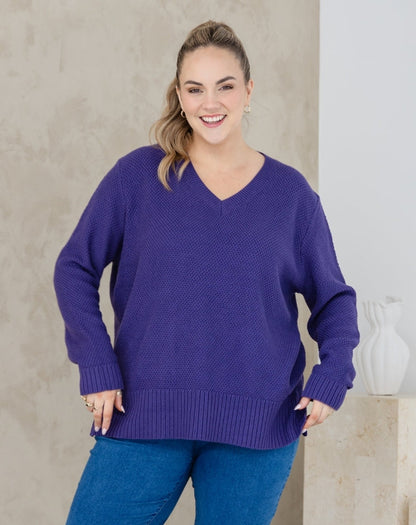 V Neck Maple Cotton Knit - Mulberry