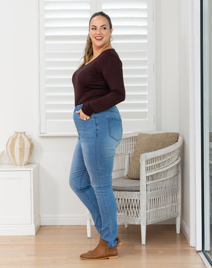 Piper Pull On Jeans - Denim Blue