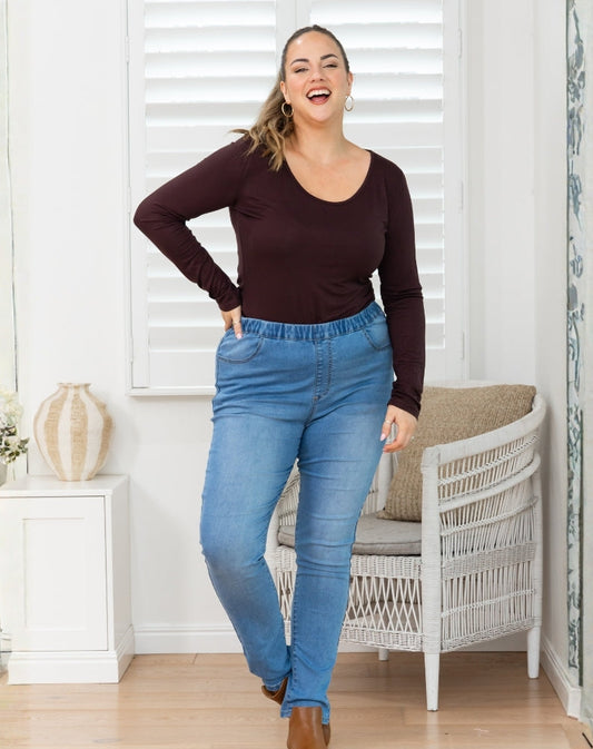 Piper Pull On Jeans - Denim Blue