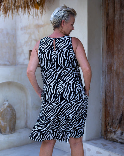 Abstract Frill Dress With Pocket - Abstract Zebra