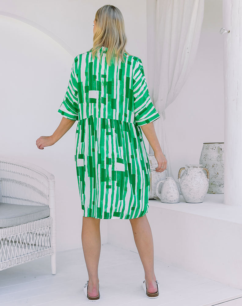 Ava Dress - Green/Line