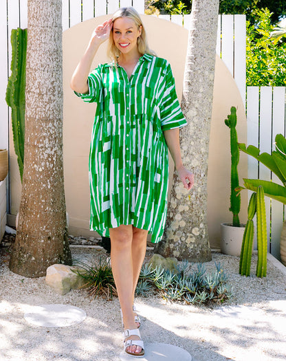 Ava Dress - Green/Line