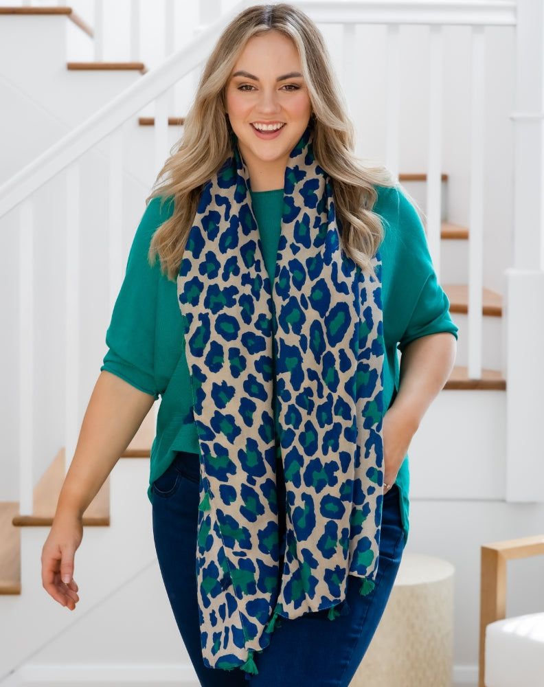 Animal Print Scarf - Blue/Green