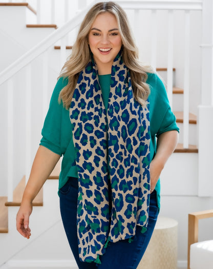 Animal Print Scarf - Blue/Green