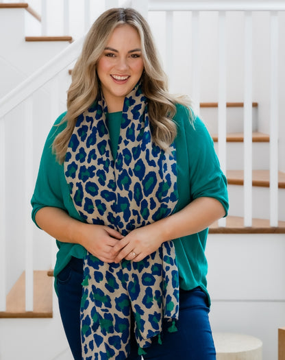 Animal Print Scarf - Blue/Green