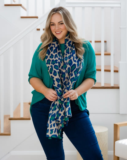 Animal Print Scarf - Blue/Green