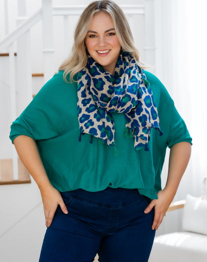 Animal Print Scarf - Blue/Green