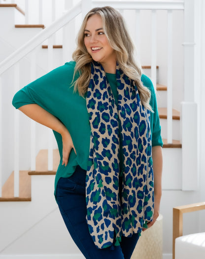 Animal Print Scarf - Blue/Green