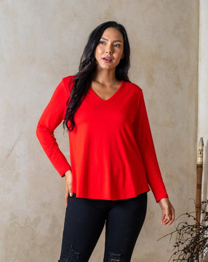 Laney V Neck Tee - Red